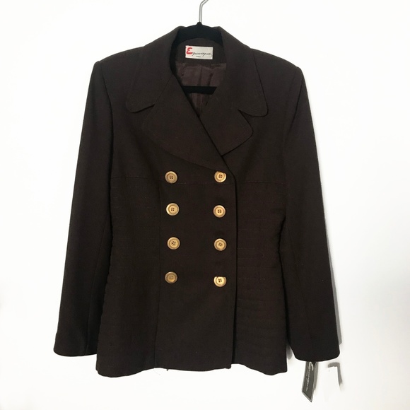 Equivoque Paris Brown Pea Coat Jacket With Gold Buttons - Picture 1 of 11